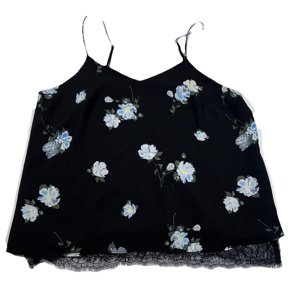 Mossimo Black Floral Lace Hem Cami Tank Top Spaghetti Strap Y2K Women's Large